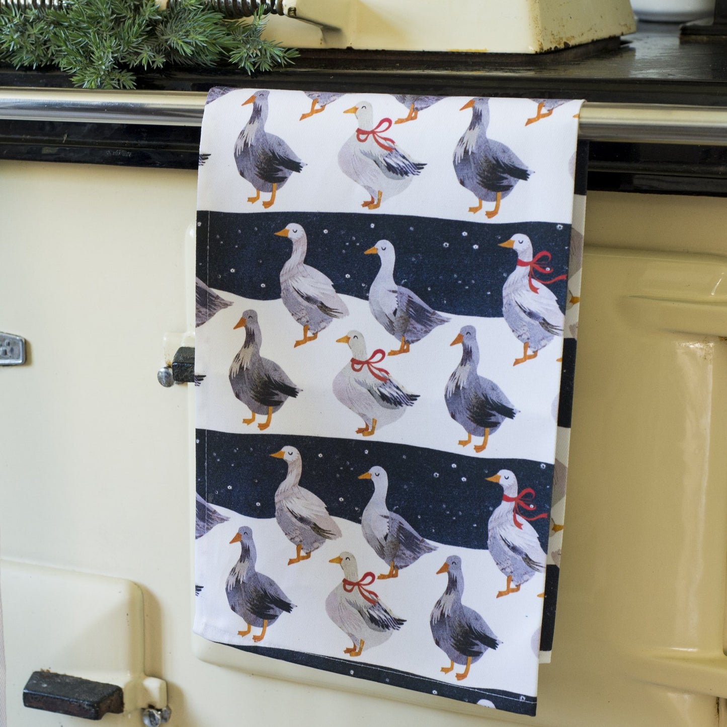 Christmas Geese Organic Cotton Tea Towel