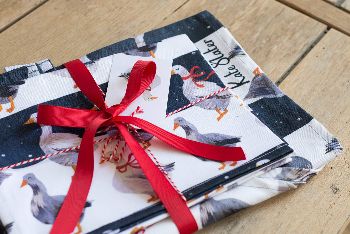 Christmas Geese Organic Cotton Tea Towel