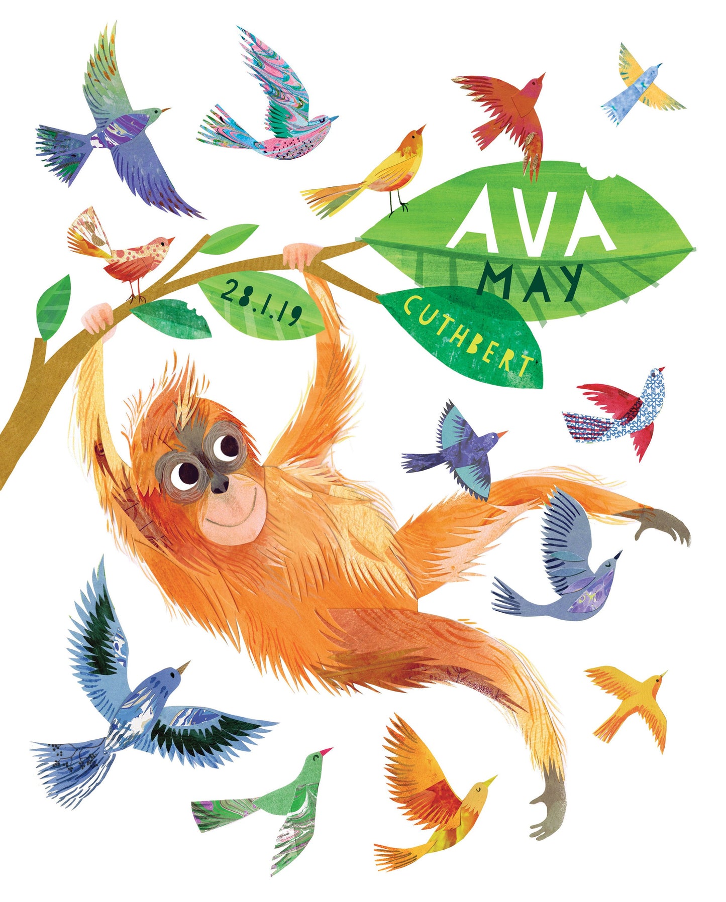 Personalised New Baby Orangutan Illustration Print