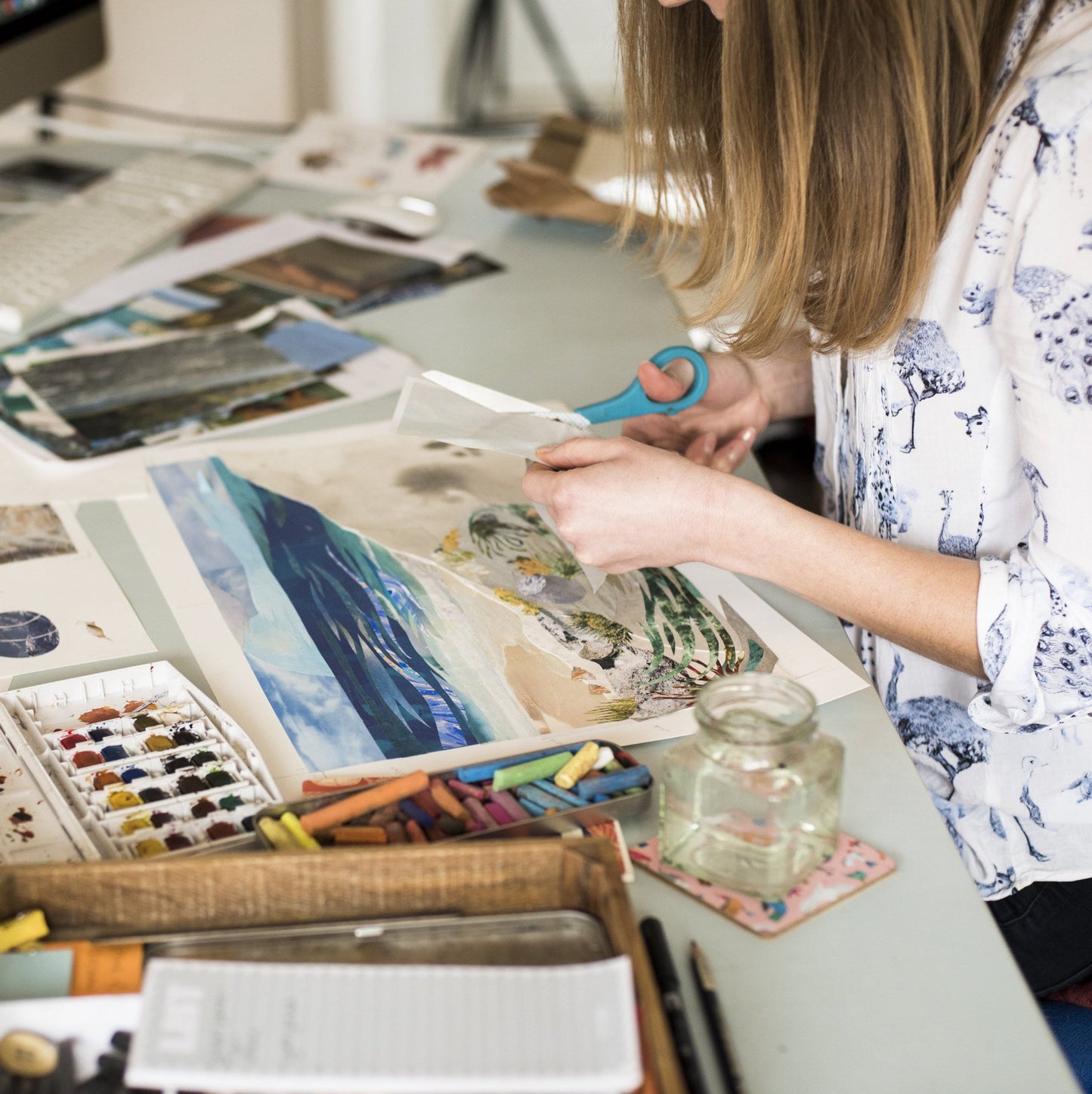 Blackbirds & Buttercups Organic Cotton Tea Towel