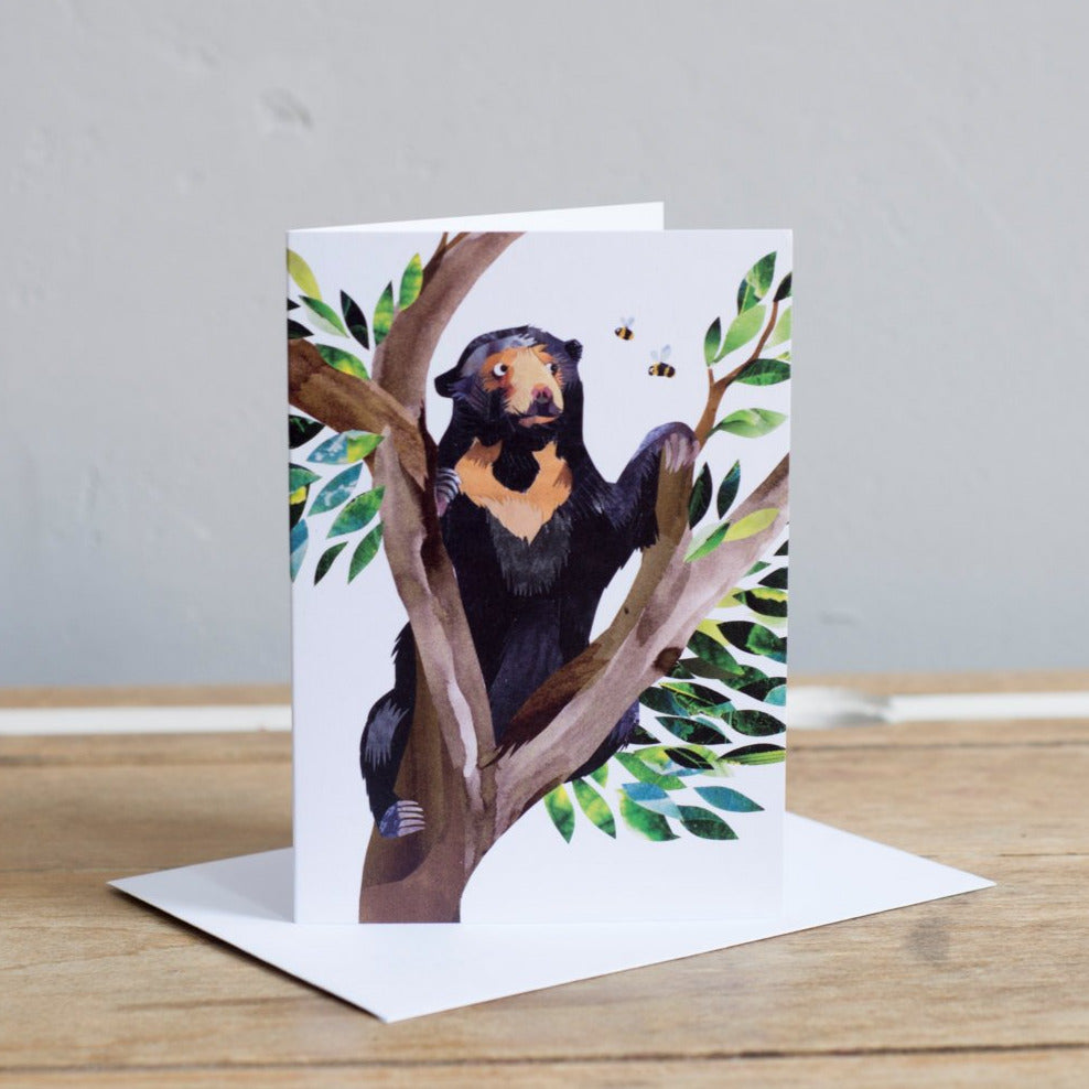Sun Bear & Bees Greetings Card