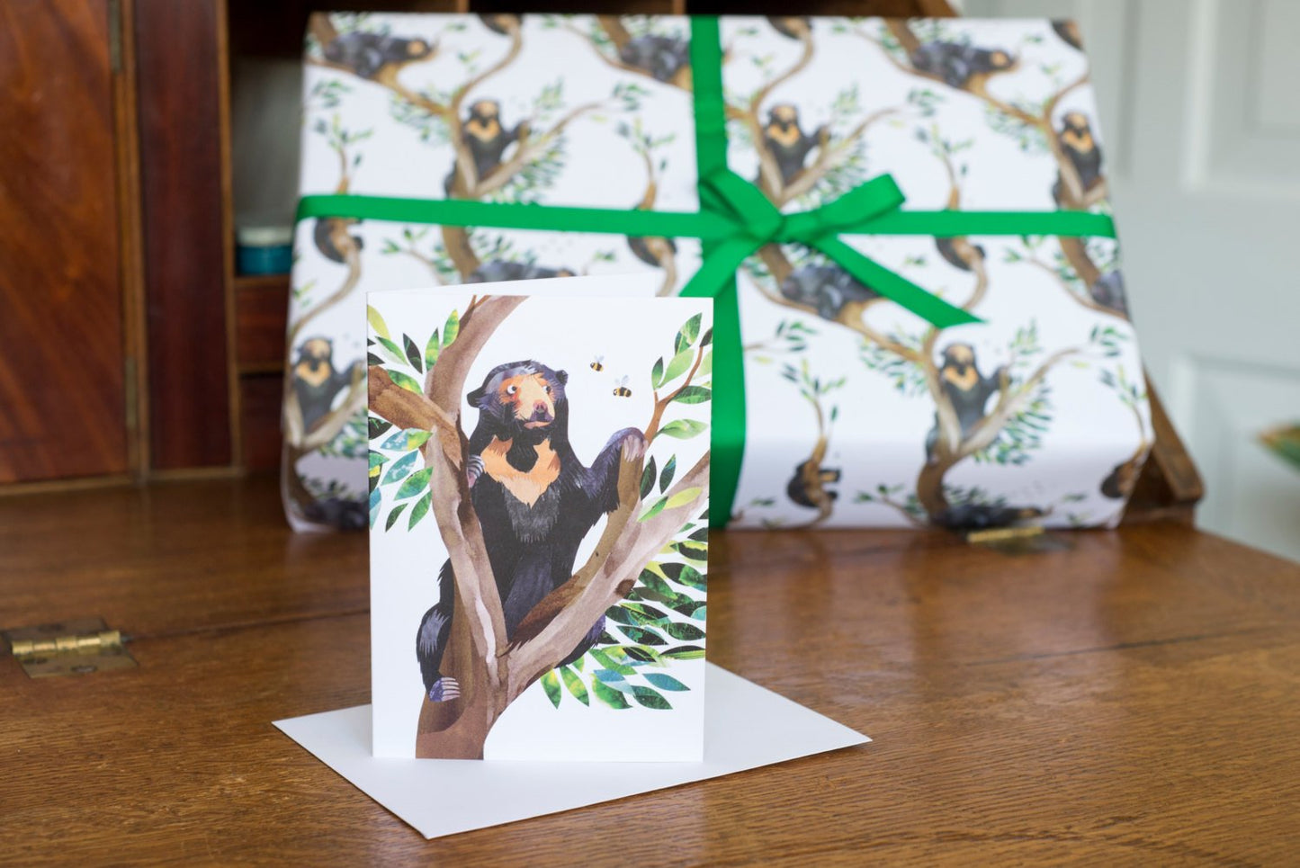 Sun Bear & Bees Greetings Card
