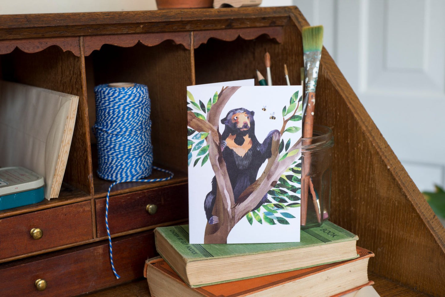 Sun Bear & Bees Greetings Card
