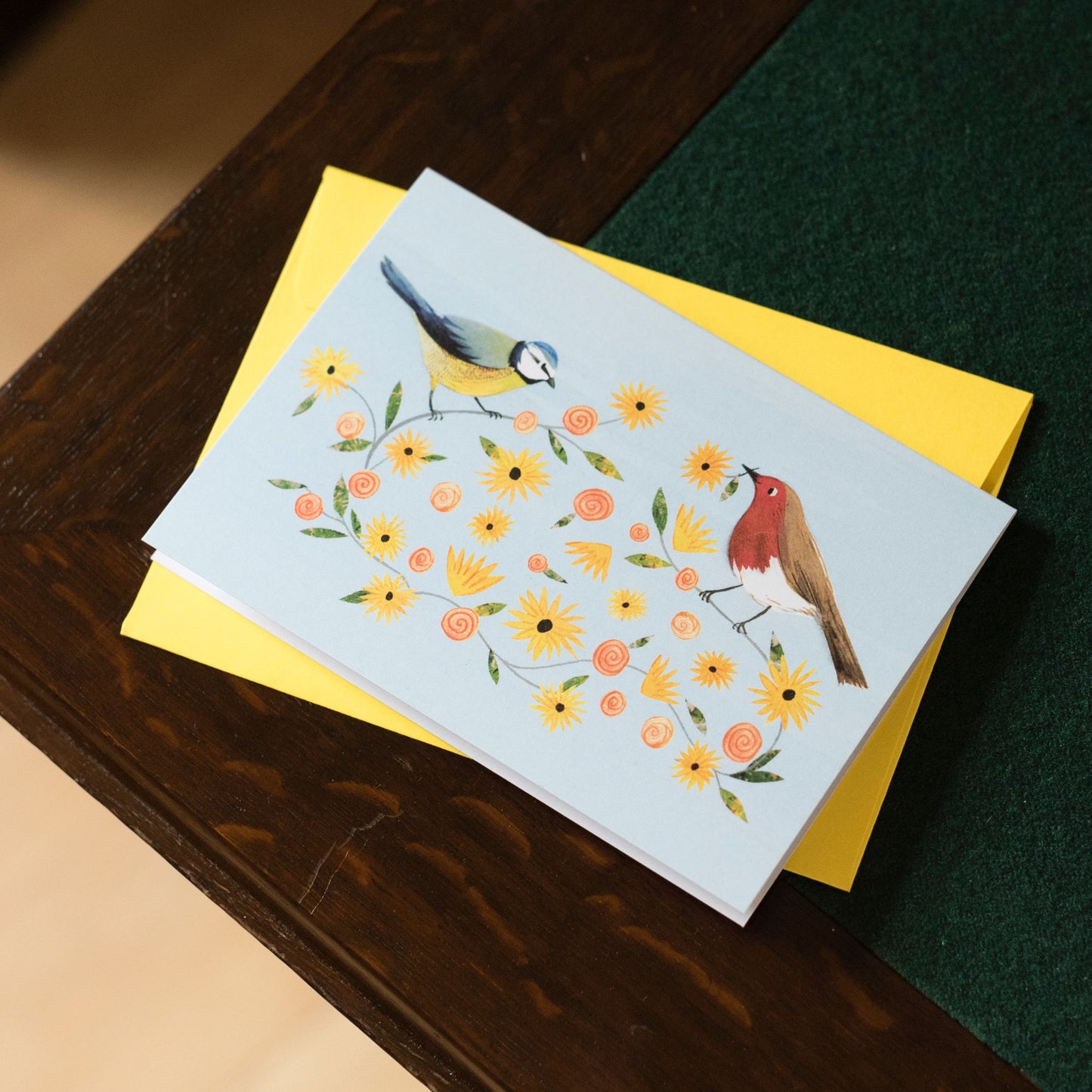 Blue Tit and Robin Greetings Card