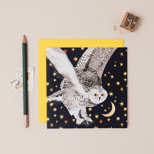 Starry Snowy Owl Greetings Card