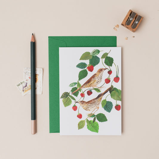 Strawberry Song Birds Greetings Card