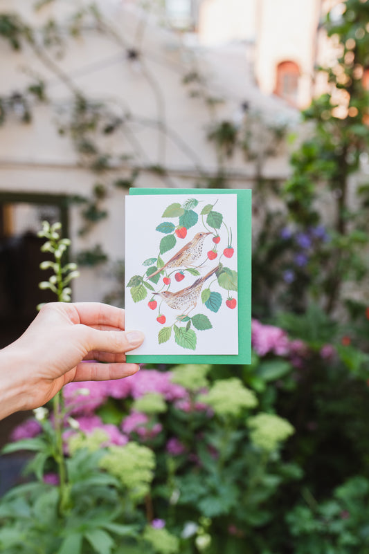Strawberry Song Birds Greetings Card