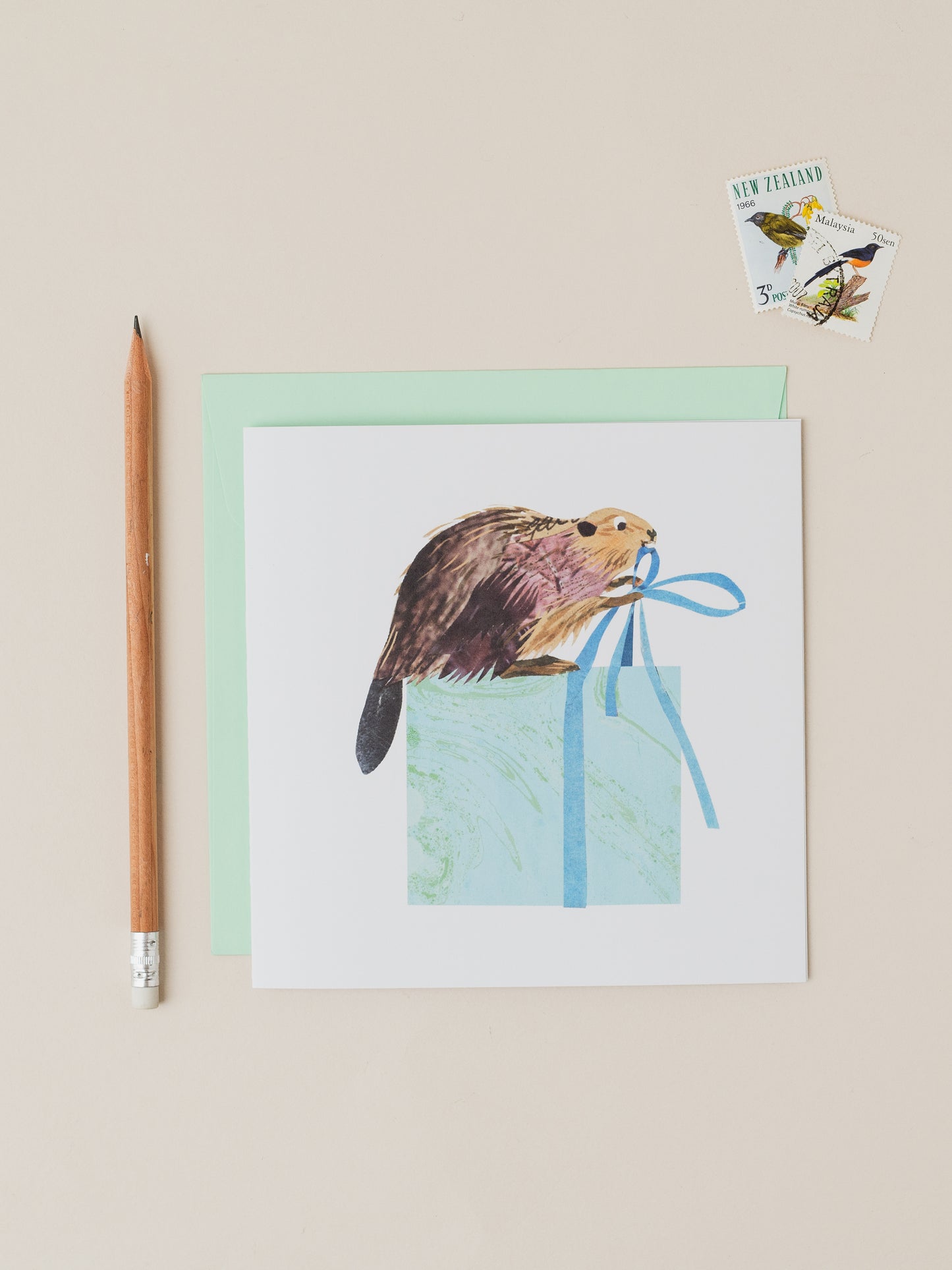 Beaver Ties a Bow Birthday Card - Eco Friendly Greetings Card