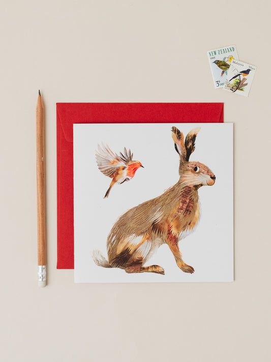 Hare and Robin Christmas Card