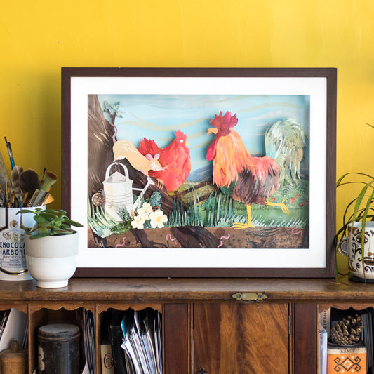 SALE Original 3D Collage Artwork from the Little Red Hen