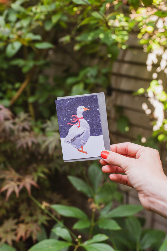 Snowy Goose Mini Christmas Card (single card or pack)