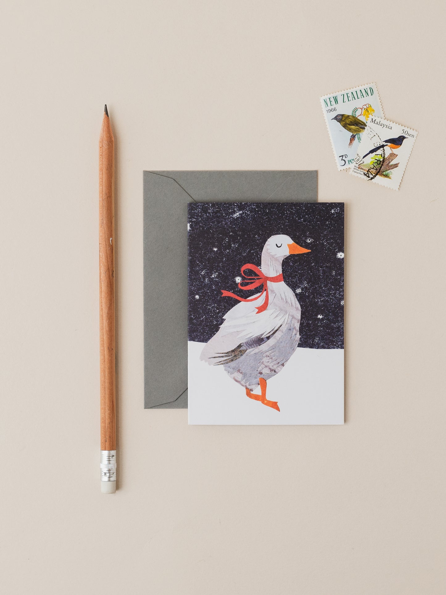 Snowy Goose Mini Christmas Card (single card or pack)