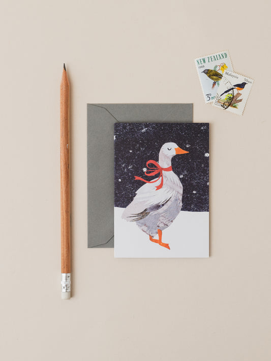 Snowy Goose Mini Christmas Card (single card or pack)