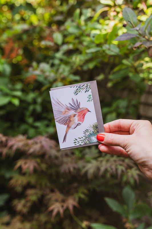 Merry Robin Mini Christmas Card (single card or pack)