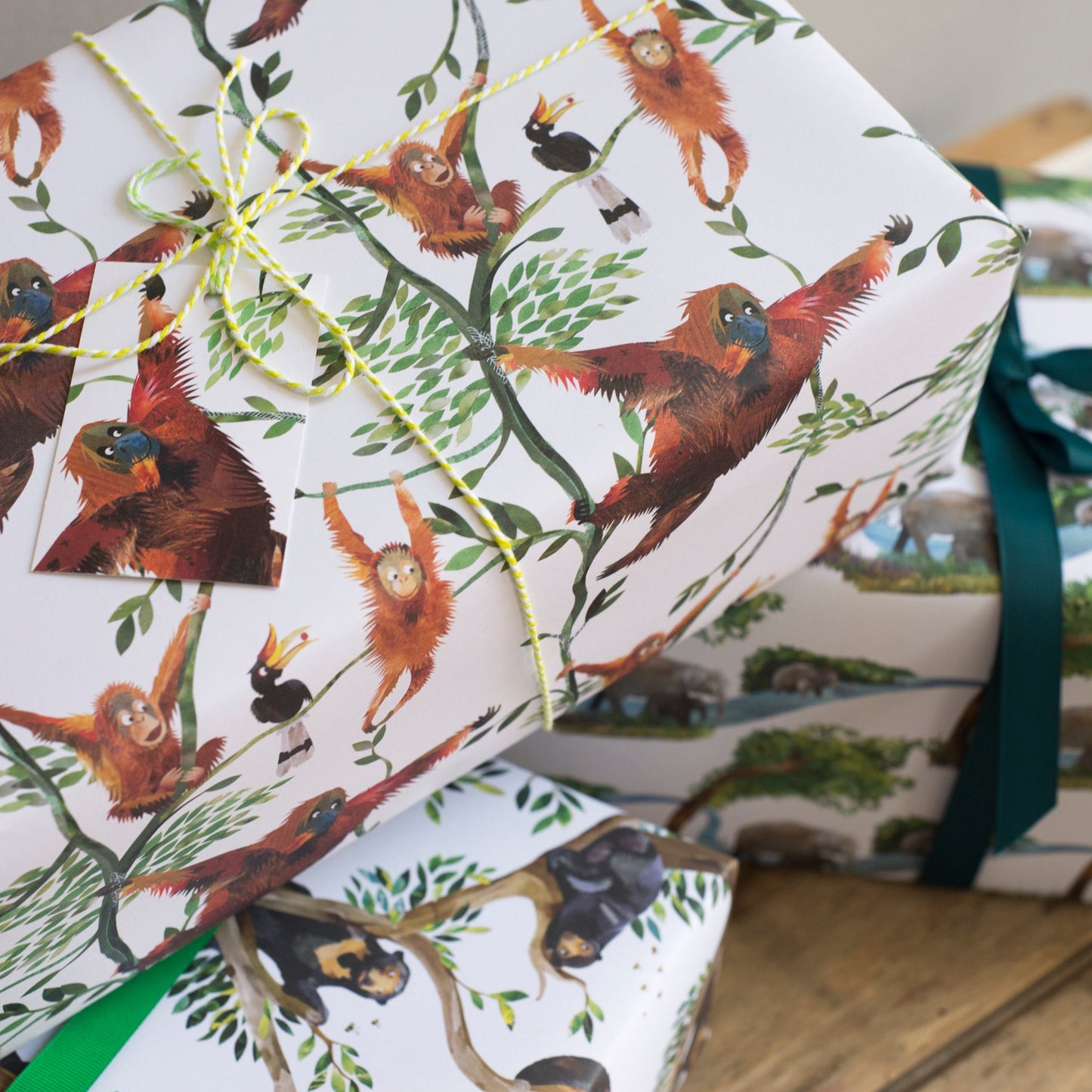 Swinging Orangutans Luxury, 100% Recycled Wrapping Paper