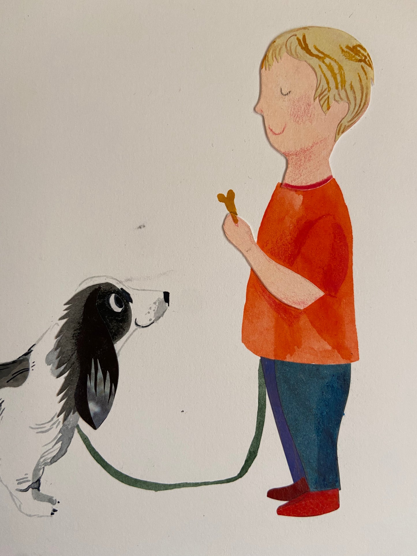 Art Sale - Boy and Bassett - Original Mixed Media Illustration