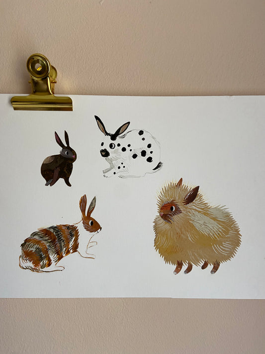Art Sale - Rabbits - Original Mixed Media Illustration