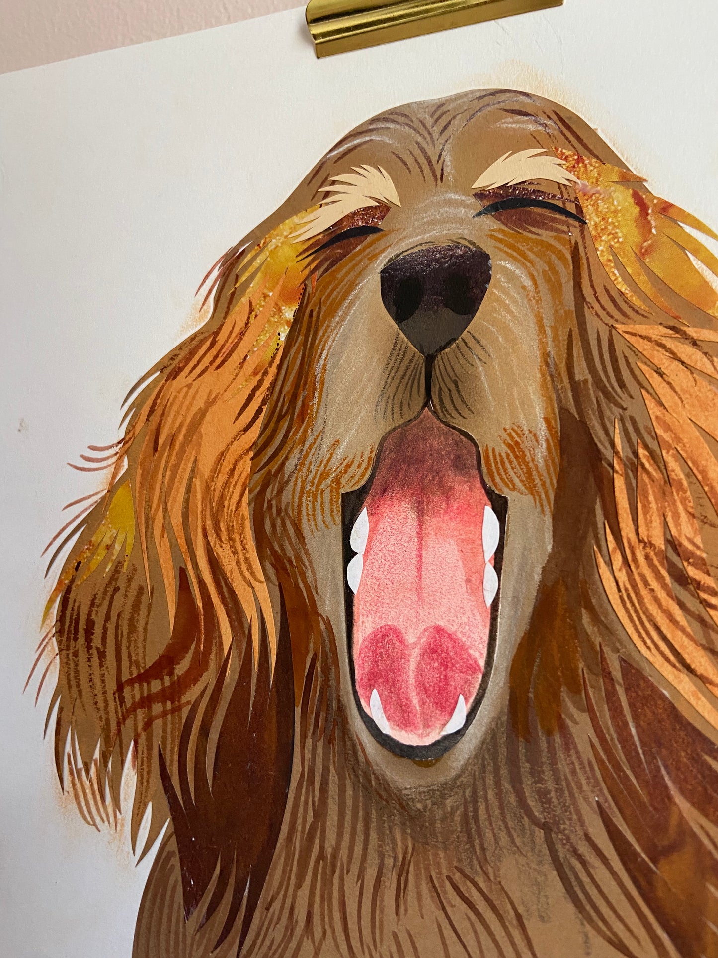 Art Sale - Yawning Spaniel - Original Mixed Media Illustration