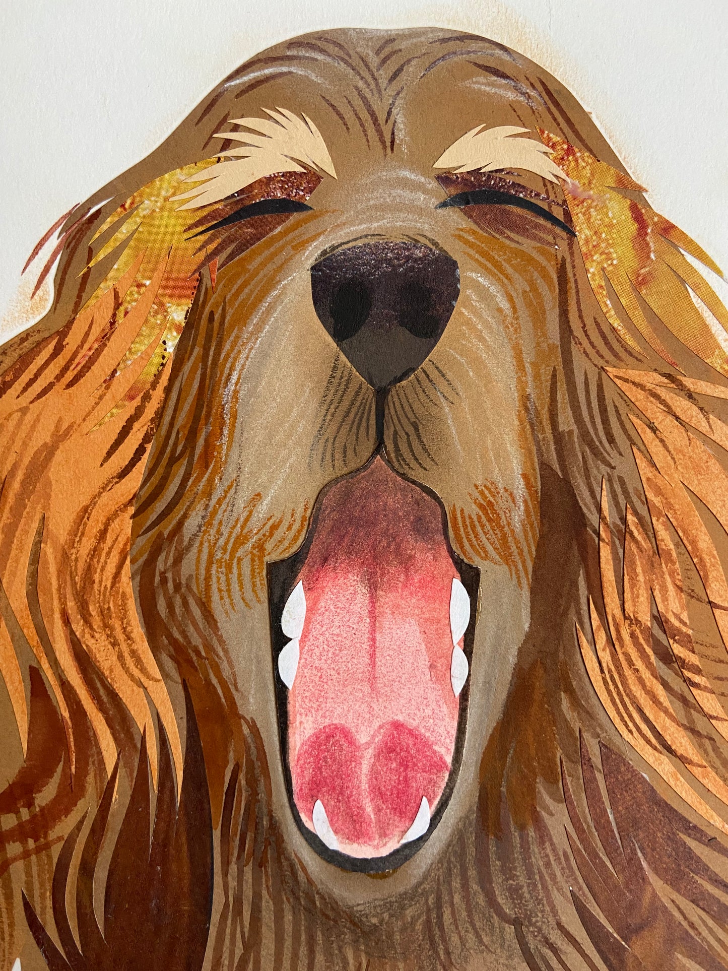 Art Sale - Yawning Spaniel - Original Mixed Media Illustration