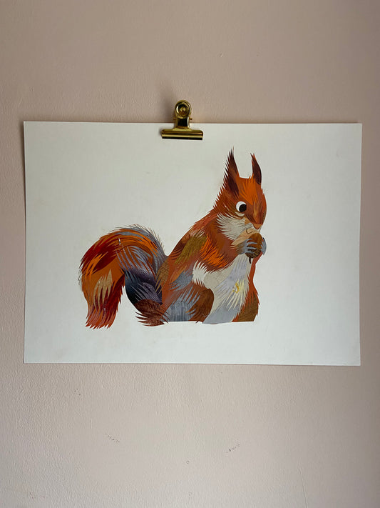 Art Sale - Red Squirrel - Original Mixed Media Illustration