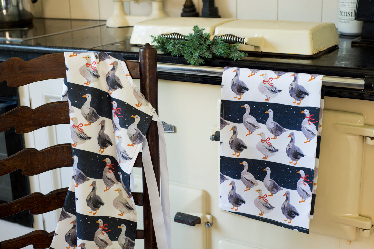 Christmas Geese Organic Cotton Tea Towel