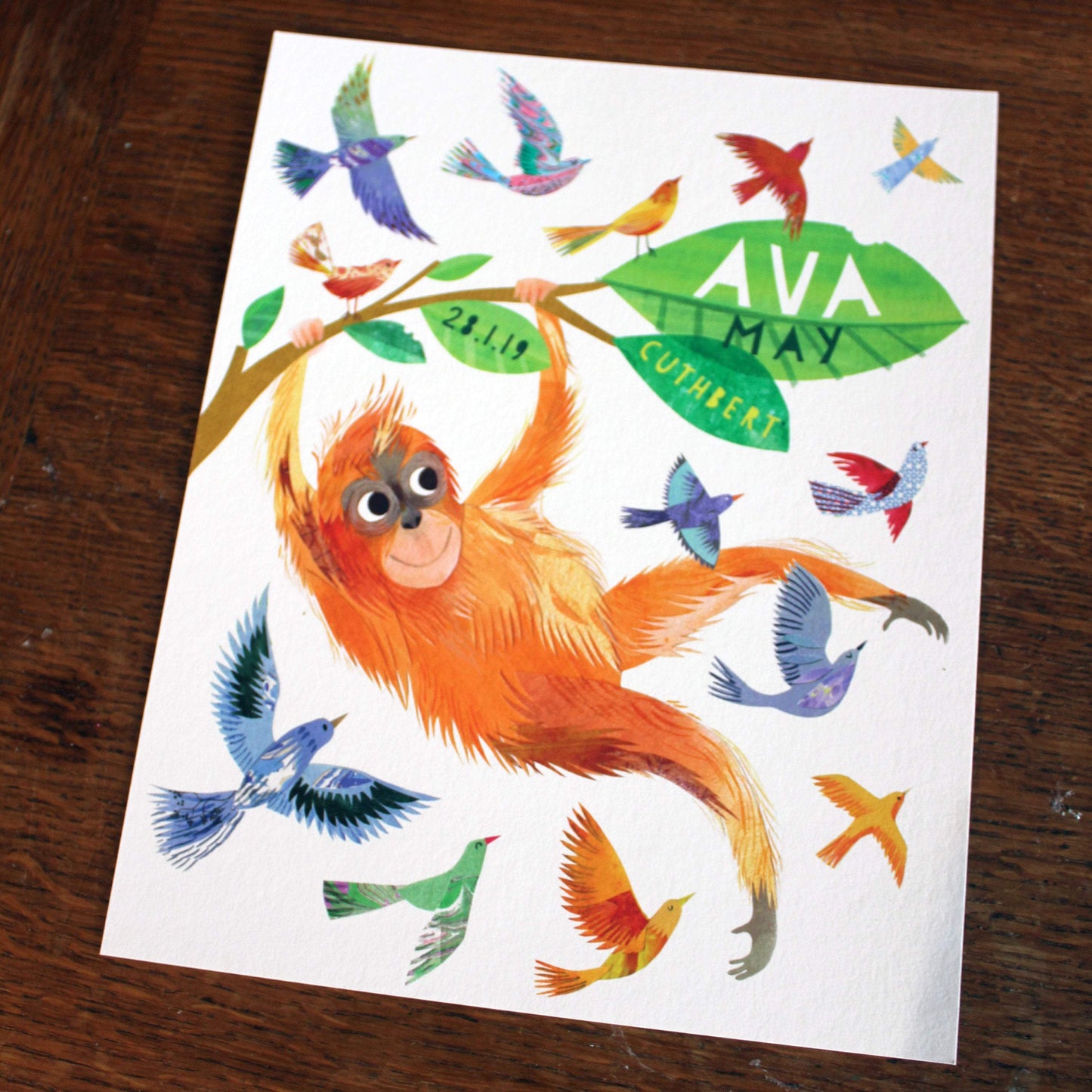 Personalised New Baby Orangutan Illustration Print