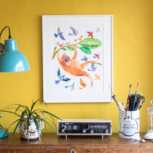 Personalised New Baby Orangutan Illustration Print