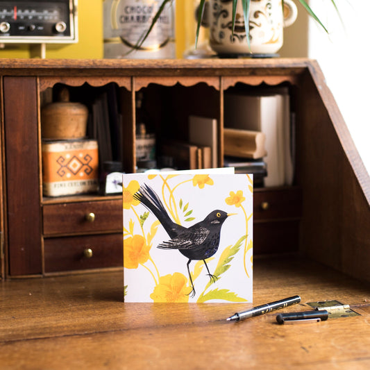 Blackbird and Buttercups Greetings Card