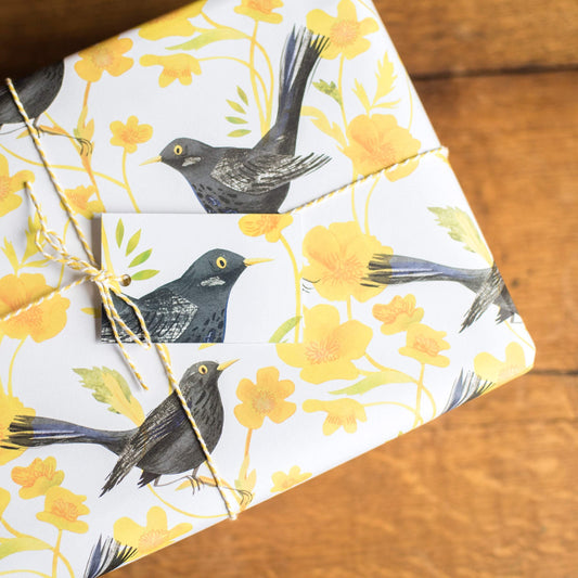 Blackbirds and Buttercups Luxury, 100% Recycled Wrapping Paper
