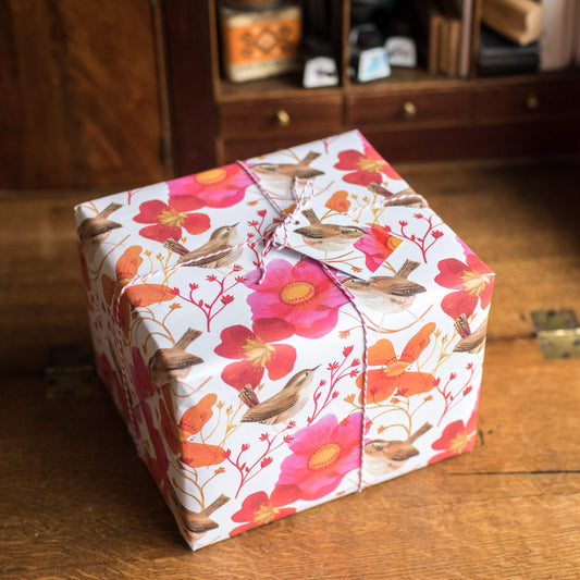 Wrens and Poppies Luxury, 100% Recycled Wrapping Paper