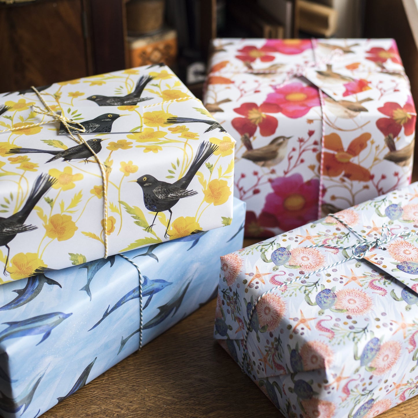 Blackbirds and Buttercups Luxury, 100% Recycled Wrapping Paper