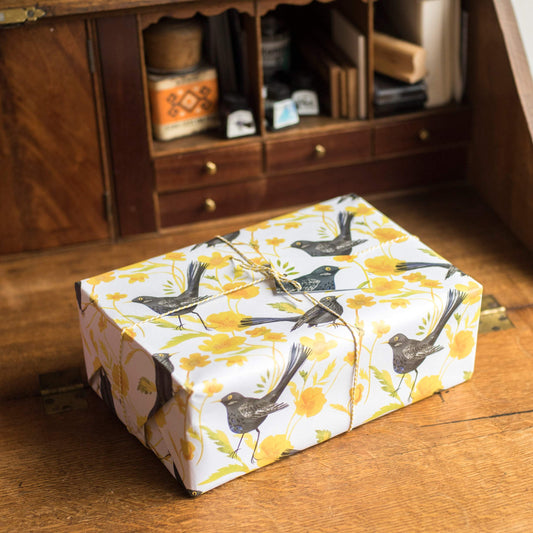 Blackbirds and Buttercups Luxury, 100% Recycled Wrapping Paper