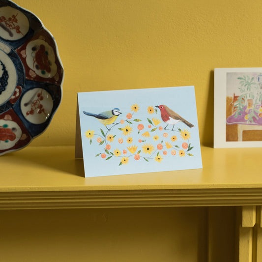 Blue Tit and Robin Greetings Card