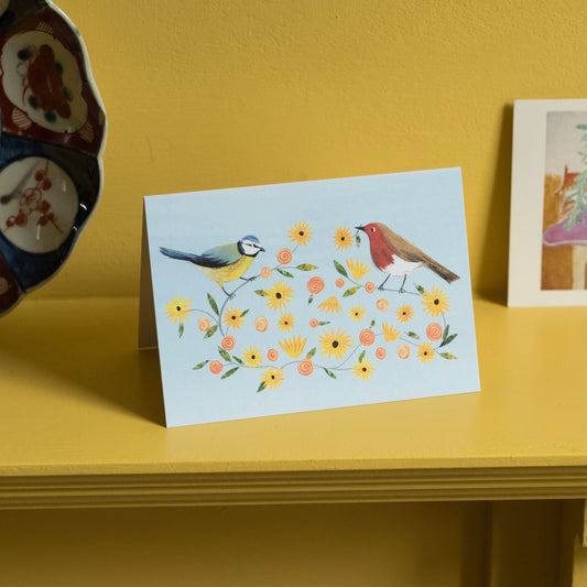 Blue Tit and Robin Greetings Card